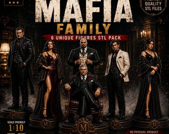 Mafia Familie STL Paket - 6 Einzigartige 3D Druckbare Miniaturen (Digitaler Download)