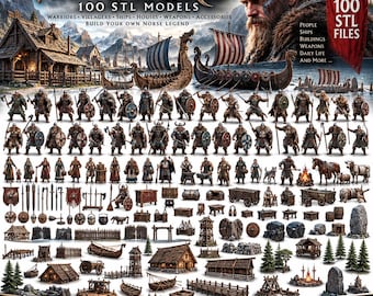 Viking World STL Bundle | 100 Norse Warriors, Longships, Village Houses  Weapons | Printable Miniatures, Terrain & Diorama Files
