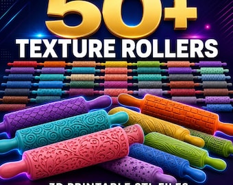 50+ Texture Roller STL Bundle | 3D Printable Pattern Rollers | Clay Polymer Pottery Texture Tools | Digital STL Files | Instant Download