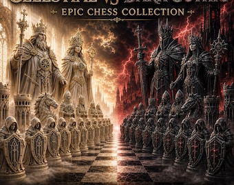 Celestial vs Dark Gothic Chess Set STL Files, Fantasy Chess Army, 3D Printable Medieval Chess Pieces, Digital Download