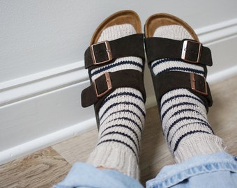 Hand Knitted 100% Merino Wool Socks, Unisex Stripped Wool Socks, Handmade Wool Socks