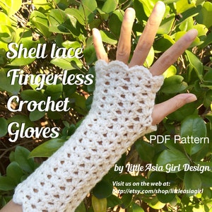 Crochet shell lace fingerless gloves PDF pattern, shell mitten pattern, lace gloves pattern, wrist warmer crochet pattern image 3