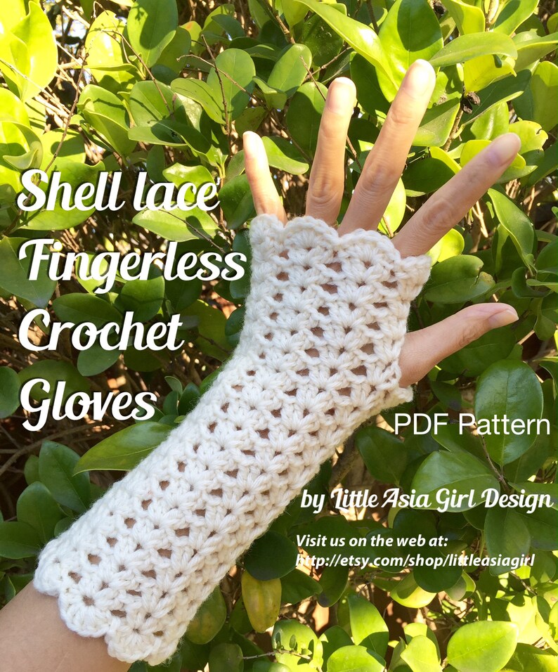 Crochet shell lace fingerless gloves PDF pattern, shell mitten pattern, lace gloves pattern, wrist warmer crochet pattern image 3