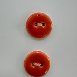 Set of 2 Handmade Orange Ceramic Buttons: 18mm Porcelain Sewing Notions