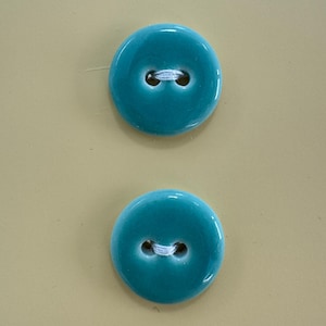 Set of 2 Turquoise Ceramic Buttons: Handmade Stoneware Clay (18mm)