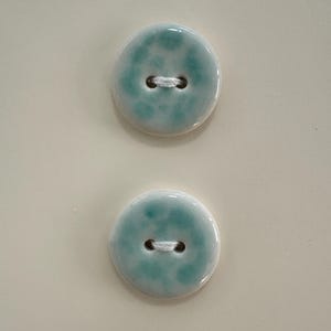 Handmade Ceramic Buttons (Set of 2): Aqua & White Porcelain, 18mm