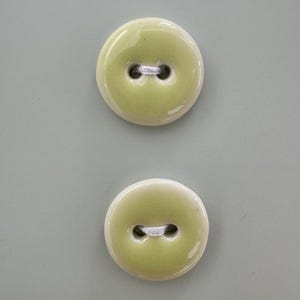 Set of 2 Handmade Avocado Ceramic Buttons: 18mm Porcelain Stoneware