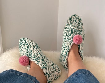 Handmade women's bulky wool booties slipper house shoe woolen socks 100% wool