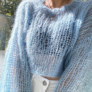 Hand Knit Mohair Slipover Sweater, Cropped style mohair pullover, fluffy mohair sweater, holiday sweater, hand knit silk mohair sweater