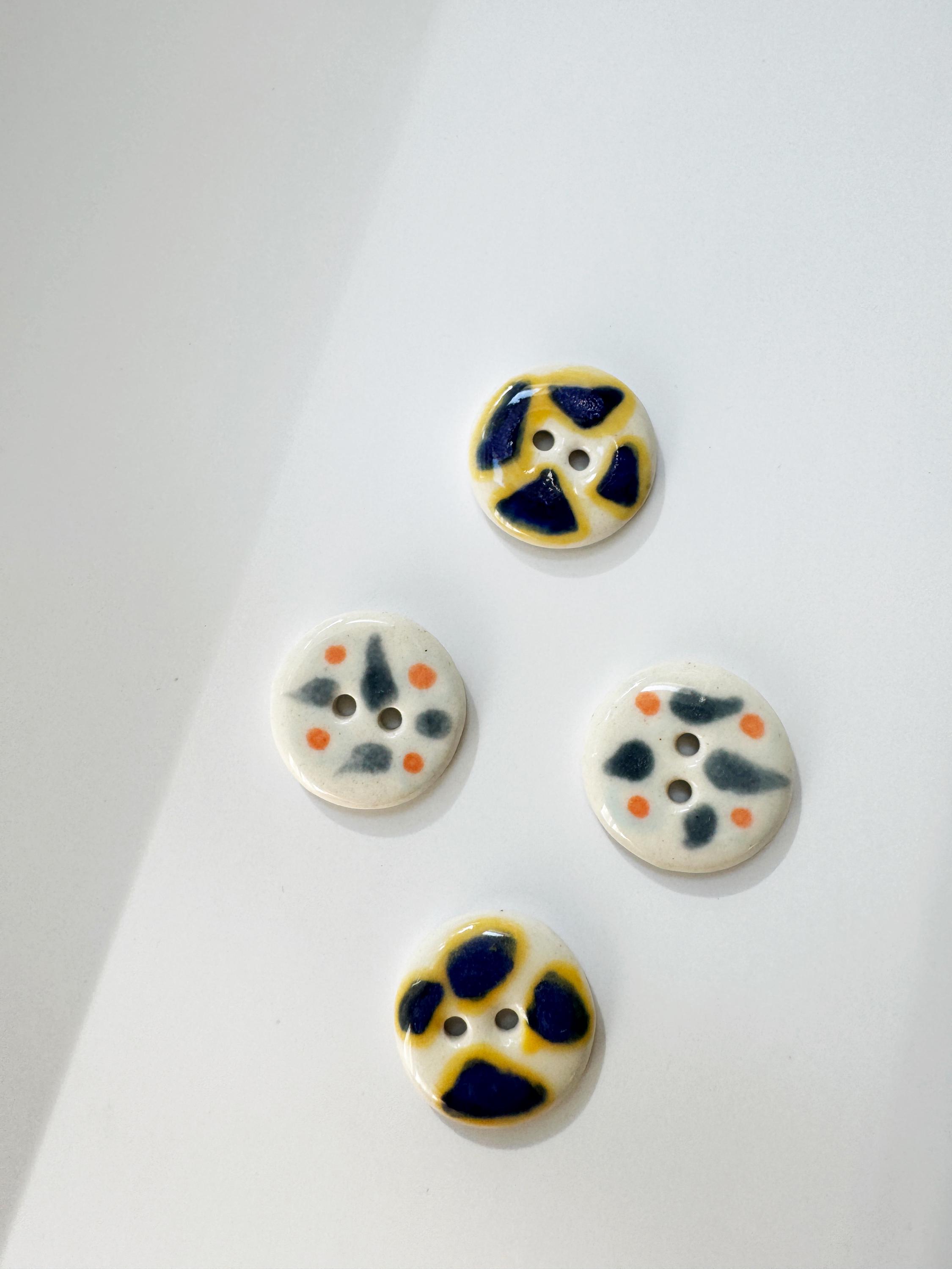 Set of 4  Handmade Ceramic Buttons 18mm for Knitting, Sewing or Jewelry making Projects, Craft book, Crochet project , Colorful Porcelain