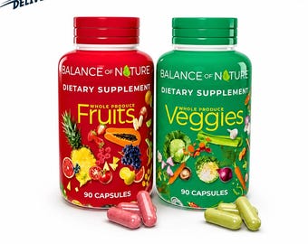 Whole Food Fruits and Veggies Supplement Capsules | Daily Nutrition Vitamins (2 Pack)