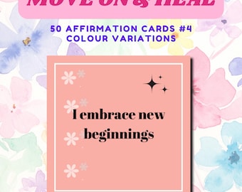 50 Tarjetas de Afirmaciones para Seguir Adelante – Descarga Digital / 4 Variaciones de Color / Tarjetas de Amor Propio y Sanación