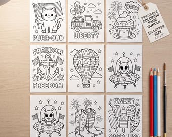 Paquete de páginas para colorear patrióticas / Actividad infantil original para el 4 de julio (Descarga digital)