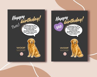 Tarjeta de cumpleaños para padres amantes de los perros, felicitación para amantes de los cachorros Golden Retriever (descarga digital)