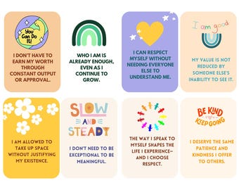 Tarjetas de autoafirmación, mentalidad positiva, motivación diaria (descarga digital)