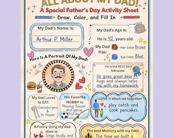 Hoja de actividades para niños del Día del Padre / Cuestionario "Todo sobre mi papá" (Descarga digital)