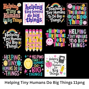 Kleine mensjes helpen grote dingen te doen (PNG), preppy ontwerp voor leerkracht in de kinderopvang, trendy clipart voor de eerste schooldag, digitale download