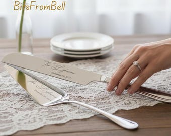 Set di coltelli da torta personalizzati per il taglio della torta nuziale, per gli sposi, con incisione personalizzata, ricordo speciale.