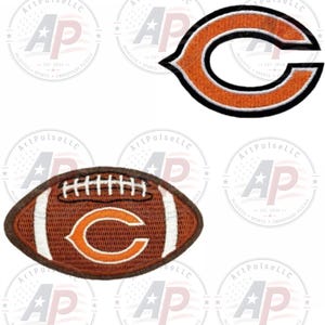 May include: Two embroidered patches featuring sports themes. One patch is a large orange letter C with a thick black border. The second patch is a brown football with white laces and a smaller orange letter C centered on the front of the football.