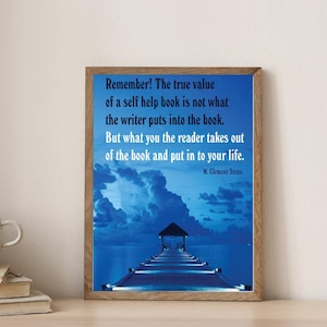 Remember The True Value of a Self Help Book Poster, W Clement Stone Quote, Motivational Art, Home Office Decor, Bedroom Decor, Gift for Her