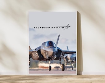 Póster del avión de combate F-35 / Arte mural de aviación militar / Lámina de avión furtivo / Regalo para él