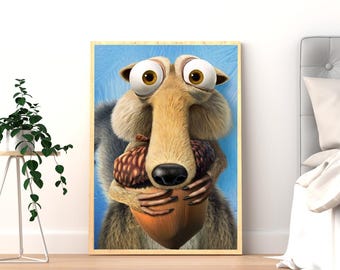 Póster de Scrat de La Era de Hielo / Divertido dibujo de ardilla bellota para la pared / Lámina de animación infantil / Decoración original y divertida para la habitación