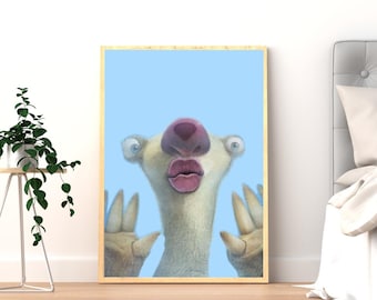 Póster de Sid el Perezoso / Lámina de animación de La Era de Hielo / Lámina divertida para niños / Decoración azul para la habitación del bebé