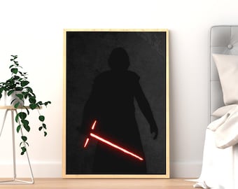 Póster de Kylo Ren / Arte mural del lado oscuro de Star Wars / Lámina de sable de luz rojo / Regalo para fans de Star Wars