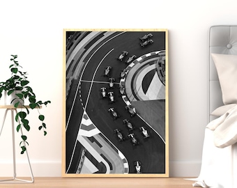 Póster de Fórmula 1 / Arte mural de F1 en blanco y negro / Lámina de circuito de Gran Premio / Decoración de deportes de motor