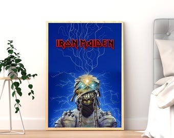 Póster de Iron Maiden Powerslave / Arte de pared Eddie Mummy / Lámina de música heavy metal / Decoración estética rock azul