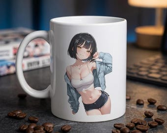 Adult Anime Girl Mug 11oz 335ml, Made in Germany, White Ceramic Coffee Cup, Mature Anime Gift