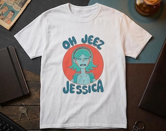 Oh Jeez Jessica T-Shirt, Retro Cartoon Graphic Tee, Funny Sci Fi Cartoon Fan Shirt