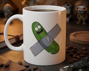 Pickle Rick Taped On Mug 11oz 335ml, Made in Germany, White Ceramic Cartoon Fan Mug