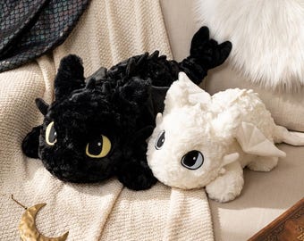 Toothless Dragon Plush Pillow 55cm 70cm, Black or White Night Fury Inspired Soft Dragon Plush Toy
