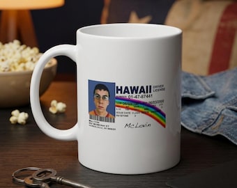 McLovin Hawaii ID Mug 11oz 335ml, Made in Germany, White Ceramic Film Meme Coffee Mug