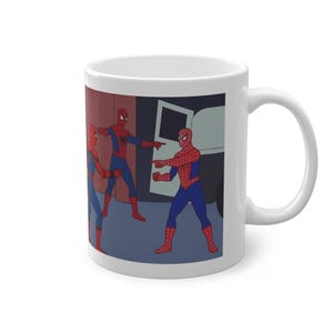 Spider Man Pointing Meme Mug 11oz 335ml, Made in Germany, Tobey Andrew Tom Inspired Coffee Cup image 3