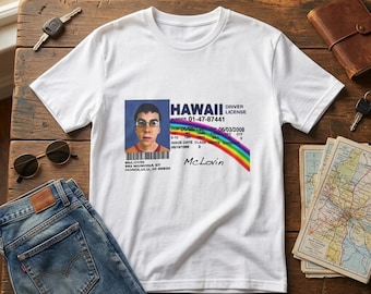 McLovin Hawaii ID T-Shirt, Novelty Movie License Card Tee, Retro Funny Graphic Shirt, Gift for Movie Fans
