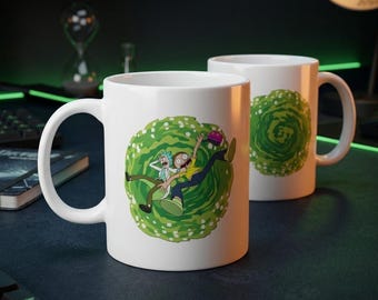 Rick and Morty Portal Mug 11oz 335ml, Made in Germany, Double Sided White Ceramic Cup