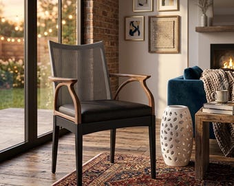 Rattan Accent Chair | Solid Wood Armchair | Coastal Dining & Living Room Chair | Tropical Style Seating