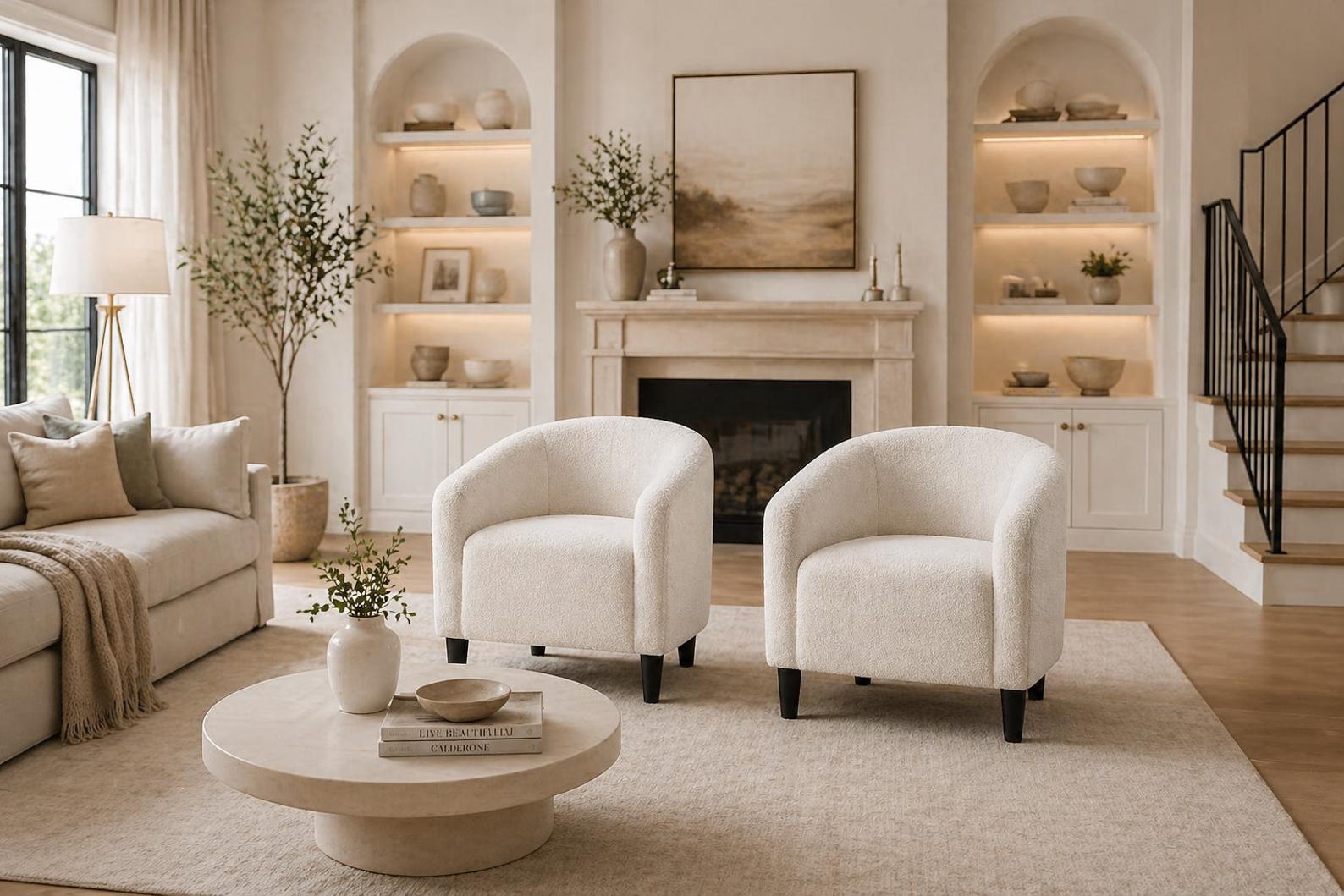 Off white Boucle Chairs for Coastal Cowgirl Theme