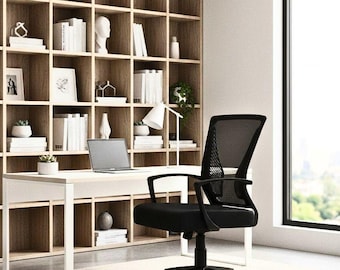 Fotel biurowy ergonomiczny Furmax – siatkowy fotel biurowy z podparciem lędźwiowym, obrotowy fotel komputerowy ze średnim oparciem, podłokietnik, fioletowy