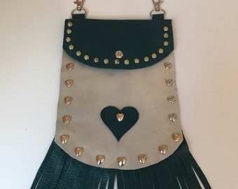 Teal and white fur crossover bag