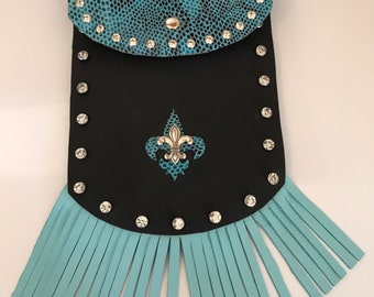 Beautiful snakeskin leather and rhinestone purse