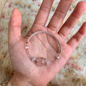 Handmade Natural Rose Quartz Braided Macrame Bracelet,Adjustable Pink Crystal Woven Cord Bracelet,Dainty Boho Healing Stone Jewelry