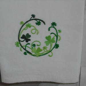 Shamrock St. Patrick's Day  flour sack towel. Machine embroidered.