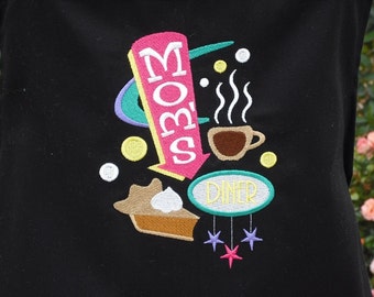 Mom's diner retro barbeque apron.  Machine embroidered. Mother's day. Birthday.