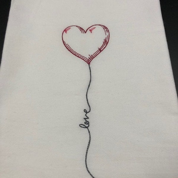 Heart Valentine Flour Sack Towel. Machine Embroidered. Kitchen Decor.