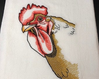 Peeking hen Flour Sack Towel. Machine Embroidered.