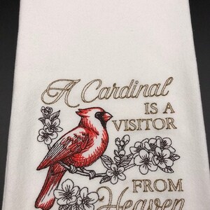 Cardinal Flour Sack Towel. Machine embroidered. Winter Towel. Cardinal visitor. Cardinal. Farmhouse decor.