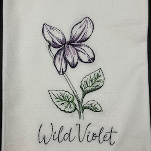 Wild Violet Flour Sack Towel. Machine Embroidered. Lavender. Herbs. Farmhouse. Farmhouse decor. Kitchen decor. Hostess gift. Garden